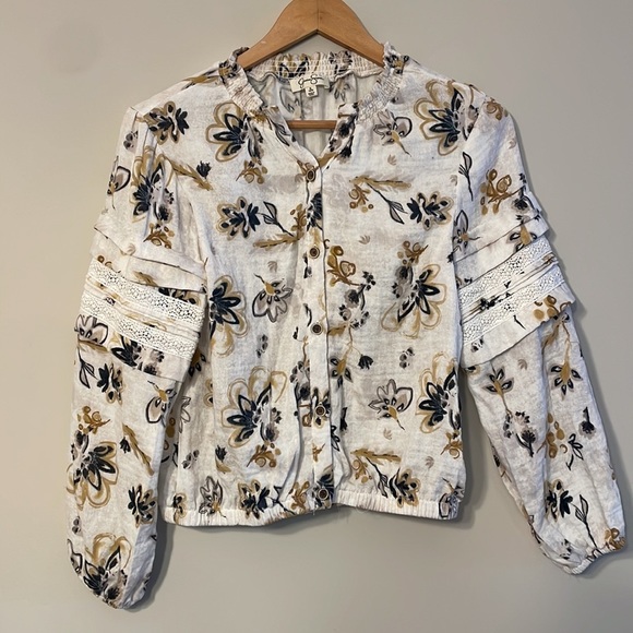 Jessica Simpson Cotton Floral Balloon Sleeve Peasant Top - Picture 2 of 9